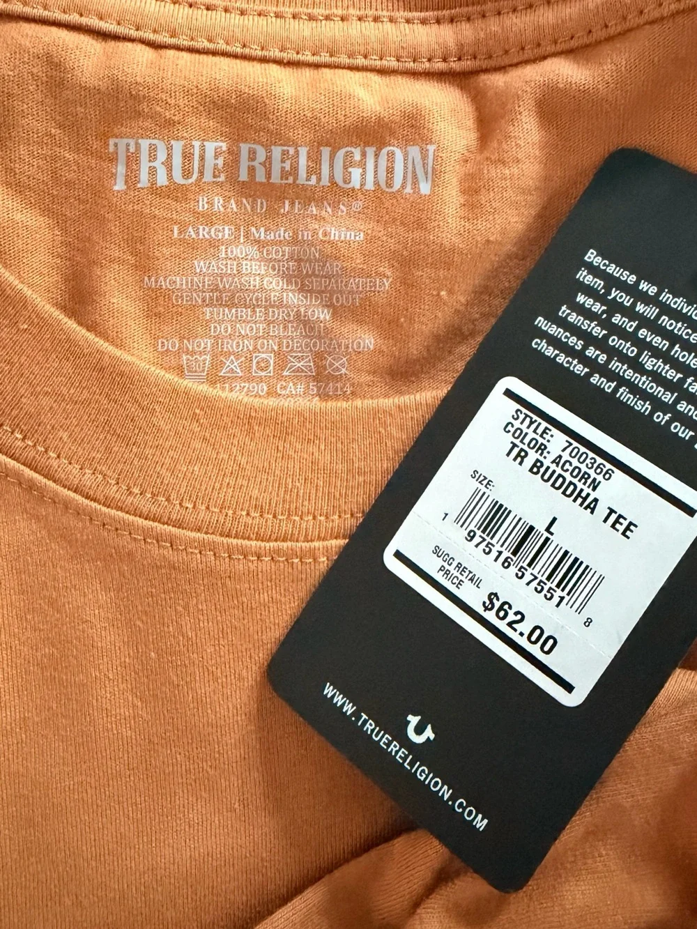 True Religion Men's Rust Brown Horseshoe Crew Neck Tee